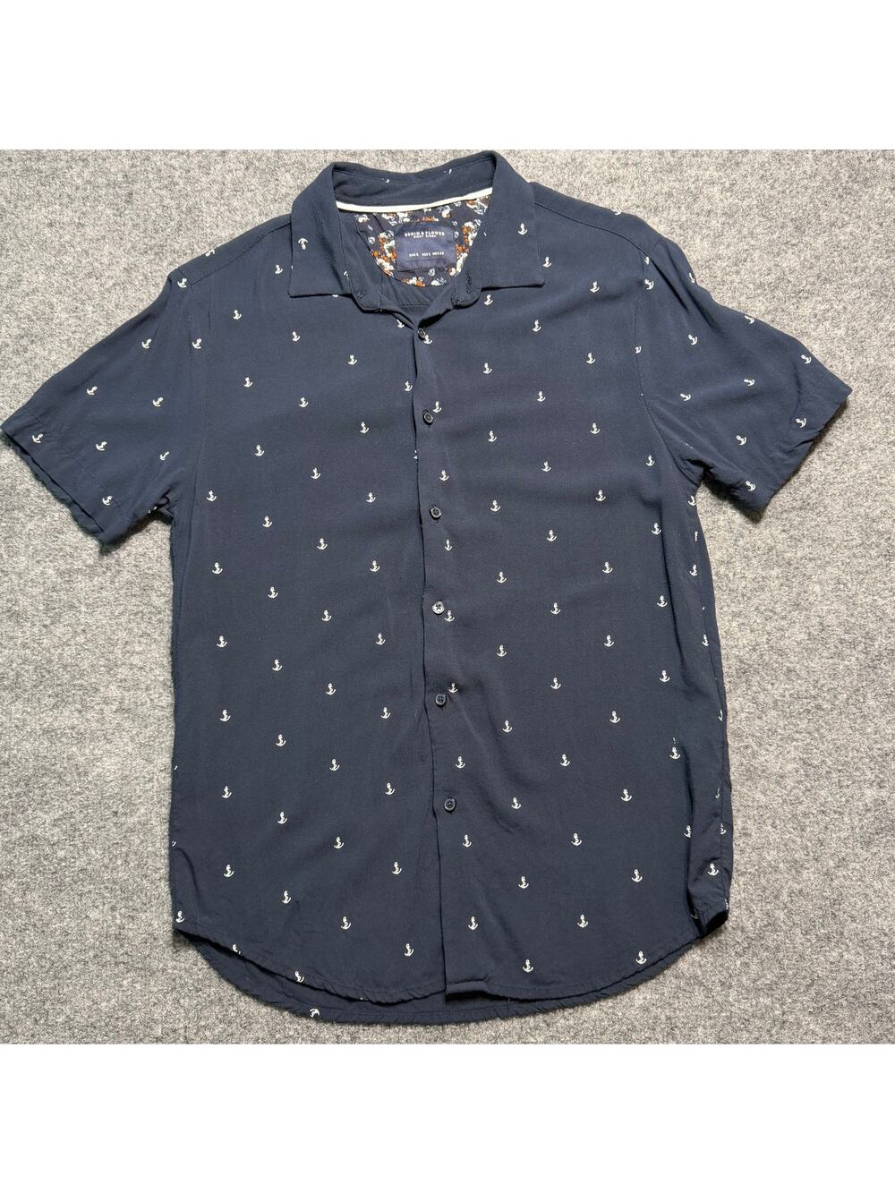 Denim & Flower Ricky‎ Singh Navy Anchor Button Down Shirt Mens Size Small